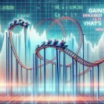 Generate a realistic high-definition image representing the ups and downs of the stock market. Include a roller coaster that visually symbolizes fluctuations in stock prices, with highs representing gains and lows signifying losses. Overlay this scene with text that reads 'Gains Erased! What’s Next?' to reflect investor uncertainty about the future of the market.