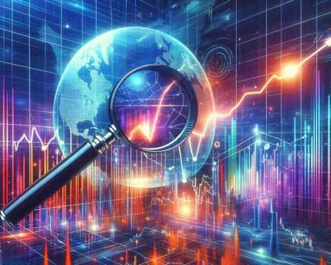 A detailed concept of a high-definition visualization on the theme of energy stocks surging. Include a depiction of a line chart with an upward trajectory, representing growth in the energy sector. Nearby, include a magnifying glass focusing on a portion of the chart, symbolising the search for a hidden investment opportunity. Use vibrant colors to evoke the sensation of discovery and potential wealth.