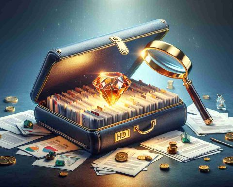 A realistic HD illustration that symbolizes the concept of oil and gas royalties as the hidden gem of an investment portfolio. The scene depicts a portfolio filled with documents symbolizing various investments, and inside it, a glowing gem that represents oil and gas royalties. There is also a magnifying glass over the portfolio, highlighting the hidden gem.