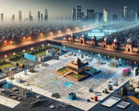 Realistically detailed, high-definition image of a giant blueprint showcasing a comprehensive investment plan. The blueprint is placed on a table surrounded by diverse elements symbolizing economic progress and innovation, such as 3D architectural models, technological gadgets, and construction tools. On the background, a panoramic view of urban India showcasing the contrast between historical architecture and modern skyscrapers under a twilight sky. Include a headline on the top part of the image stating, 'What's Next for India?' in bold letters.