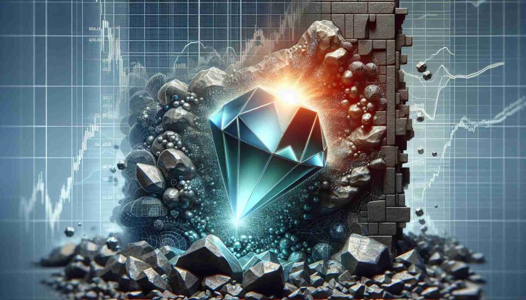 A detailed and realistic illustration depicting an abstract representation of untapped potential within the stock market. Showcase a radiant gem embedded within a wall of dense rock, subtly hidden. The gem is representative of unseen success and potential growth, while the rock signifies the complexities and hardships of the stock market. Incorporate elements that symbolically depict NASDAQ, such as a graph or ticker in the background.