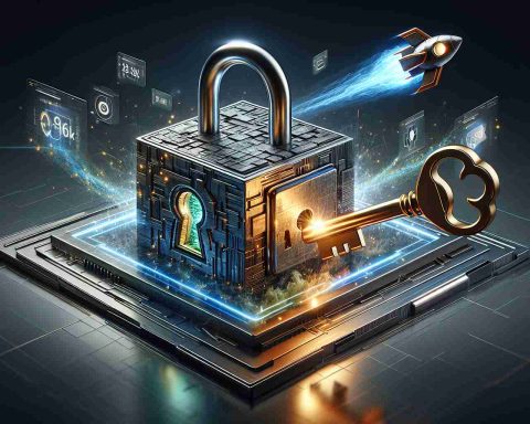 A realistic HD image that visually illustrates the concept of 'Unlocking Hidden Features'. It could be represented by a metallic key, shining with a golden glow, approaching a cryptic, old-fashioned lock. This lock is placed on an abstract, floating cube that is partially transparent, revealing layers of data and codes within. The cube radiates blue and green lights indicating digital data. Flying around the key are 3D icons resembling performance and speed, like a lightning bolt and a rocket, which signifies boosting of data capabilities.