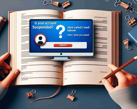 Create an HD realistic picture that clearly represents the concept 'Is Your Account Suspended? Here’s What You Need to Know'. It could be a close-up of a computer screen displaying an account suspension notification from an unspecified service, alongside a question mark and a book or document symbolizing gaining knowledge.