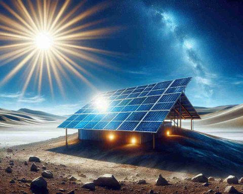 A high-definition photo representing the concept of 'Untold Solar Triumph'. It should portray a solar-powered shelter located in a barren landscape, radiant with energy. Against all odds, the solar panels on its roof are at full capacity, capturing the majesty of the sun in a vibrant display of renewable energy. The sun, the primary source of this triumph, is prominent in the blue sky, casting brilliant light and shadows across the scene. Despite the harsh environment, the resilient shelter stands as a testament to human innovation and the power of the sun.