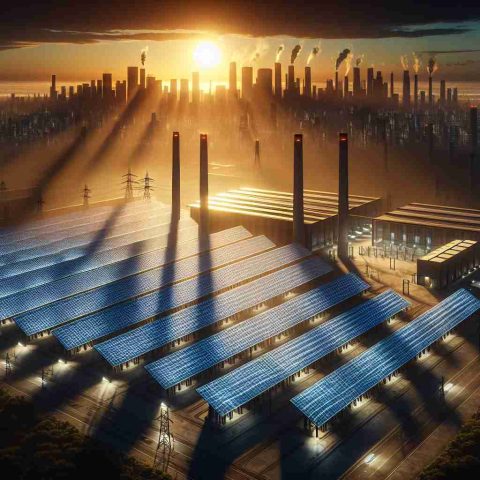 A realistic HD image of a large solar energy plant as sunset begins, casting long shadows of the solar panels. The place conveys a sense of abandonment with no customers or workers in sight. This could be due to a major snag or interruption in the plant's functioning, leaving the surrounding area in darkness without solar energy. Nearby, there's a city skyline with all of its towering buildings cast into shadow, indicating power outage. The darkened city contrasts sharply with the last rays of the sunlight, emphasizing the problem of energy interruption.