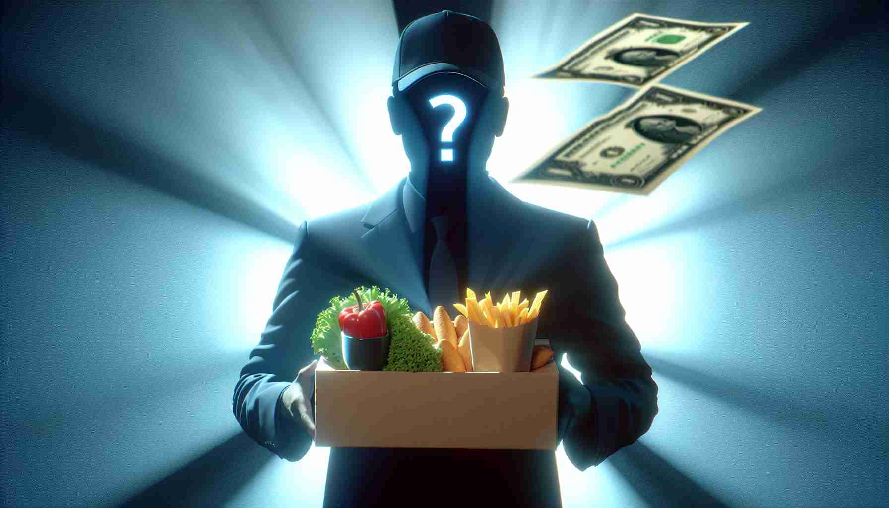 A realistic high-definition image of a large financial investment move by a fictional food delivery company. The image captures the sense of surprise and disbelief by revealing the silhouette of an anonymous investor who has decided to make a significant investment.