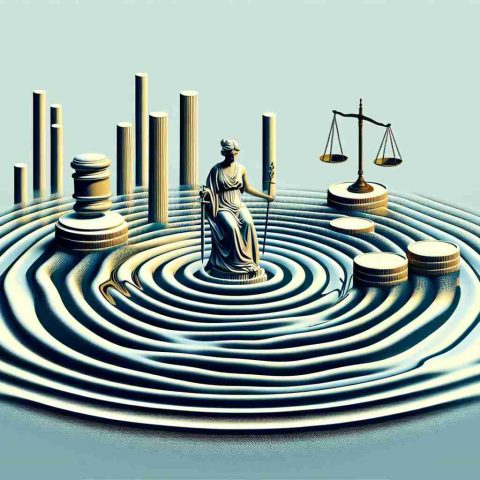 Generate a realistic high-definition image representing the concept of 'Stock Shocks' and 'Legal Drama' abstractly interacting in a way that creates unseen ripples. It should signify the impacts on a country's economic powerhouses, with a symbolic emphasis on India.