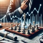 A realistic high definition image conceptually representing a surprising stock move by a director. It could be a picture of a chess board with a pawn being moved in an unexpected way, implying a strategic decision. Also, include in the background a graph displaying stock market trends, implying why investors should pay attention. Lingering on the desk where the chess game is taking place, there might be financial newspapers, glasses, a cup of coffee and a pen. This image should not contain any specific persons or recognizable company logos.