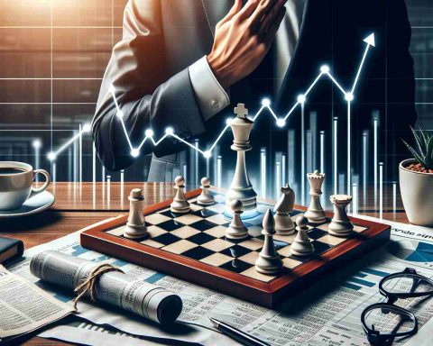 A realistic high definition image conceptually representing a surprising stock move by a director. It could be a picture of a chess board with a pawn being moved in an unexpected way, implying a strategic decision. Also, include in the background a graph displaying stock market trends, implying why investors should pay attention. Lingering on the desk where the chess game is taking place, there might be financial newspapers, glasses, a cup of coffee and a pen. This image should not contain any specific persons or recognizable company logos.