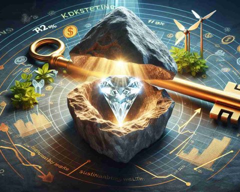 A hi-definition, realistic representation of the concept 'This Underestimated Market Could Be the Key to Sustainable Wealth'. The image includes a hidden, underestimated market depicted as an uncut gemstone in a rough stone, symbolizing the hidden potential and wealth. The gemstone is radiating brilliant light. The background includes elements like a golden key symbolizing the unlocking of wealth, a graph showing positive growth trajectory, and some sustainable symbols like a windmill and solar panels indicating the sustainable factor of wealth.