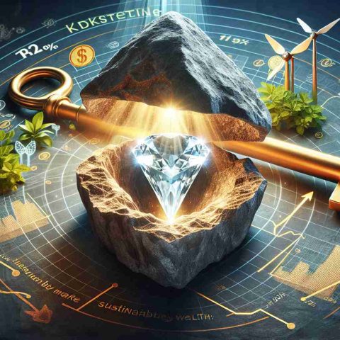 A hi-definition, realistic representation of the concept 'This Underestimated Market Could Be the Key to Sustainable Wealth'. The image includes a hidden, underestimated market depicted as an uncut gemstone in a rough stone, symbolizing the hidden potential and wealth. The gemstone is radiating brilliant light. The background includes elements like a golden key symbolizing the unlocking of wealth, a graph showing positive growth trajectory, and some sustainable symbols like a windmill and solar panels indicating the sustainable factor of wealth.