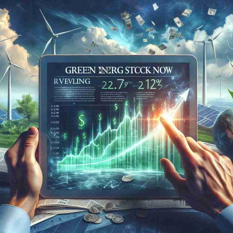 A detailed image, presented in high-definition quality, that visually represents the concept of investing in green energy stocks now. The scene might include a pair of hands holding a newspaper or digital tablet with headlines related to the rising trend and profitability of green energy stocks. The background could show wind turbines and solar panels symbolizing the concept of renewable energy. There might also be a graph on the screen or paper showing the upward trajectory of green energy stocks, showcasing their potential profitability.