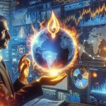 Create a high-definition, realistic illustration that symbolizes the relationship between Gazprom investors and global energy markets. Depict a human figure, representing the investor, attentively observing a globe that is glowing with energy symbols. Include a large screen in the background displaying various economic graphs and charts to signify the global energy markets.