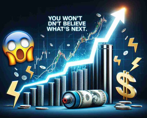 Create a realistic, high-definition image illustrating a surprising surge in energy stocks. The image should convey a sense of opportunity and anticipation. It might include elements such as a stock market graph with a dramatically rising line, dollar signs, or symbols of energy (like a battery or a lightning bolt). Add a shocked or surprised emoji to represent disbelief. A banner headline at the bottom of the image reads 'You Won't Believe What's Next.'