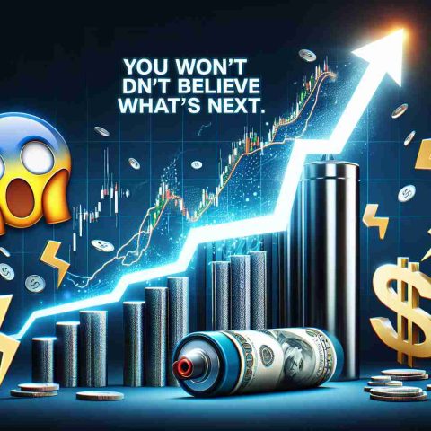 Create a realistic, high-definition image illustrating a surprising surge in energy stocks. The image should convey a sense of opportunity and anticipation. It might include elements such as a stock market graph with a dramatically rising line, dollar signs, or symbols of energy (like a battery or a lightning bolt). Add a shocked or surprised emoji to represent disbelief. A banner headline at the bottom of the image reads 'You Won't Believe What's Next.'