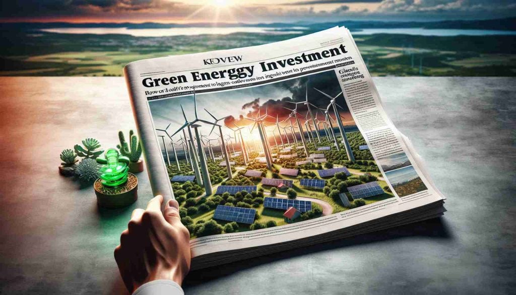 A realistic, high-definition image representing the concept of green energy investment. The picture foreground portrays an array of clean energy sources such as wind turbines and solar panels in the landscape of Croatia, known for its renewable energy initiatives. A newspaper with bold headlines about Croatia's leadership in green energy sector, revealing the secret to large-scale investment in sustainable resources, is seen in the background.