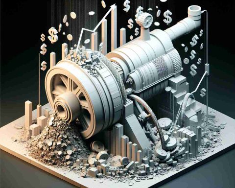 Render a highly detailed, high-definition image that portrays the abstract concept of a 'Powerhouse Crushing Profit Records'. This could include a stylized representation of a robust, powerful machine crushing symbolic icons of profit or financial success, such as coins, bills, or bar graphs. Additionally, depict an aura of mystery around the machine to suggest a 'secret' or undisclosed strategy that is providing this extraordinary success.