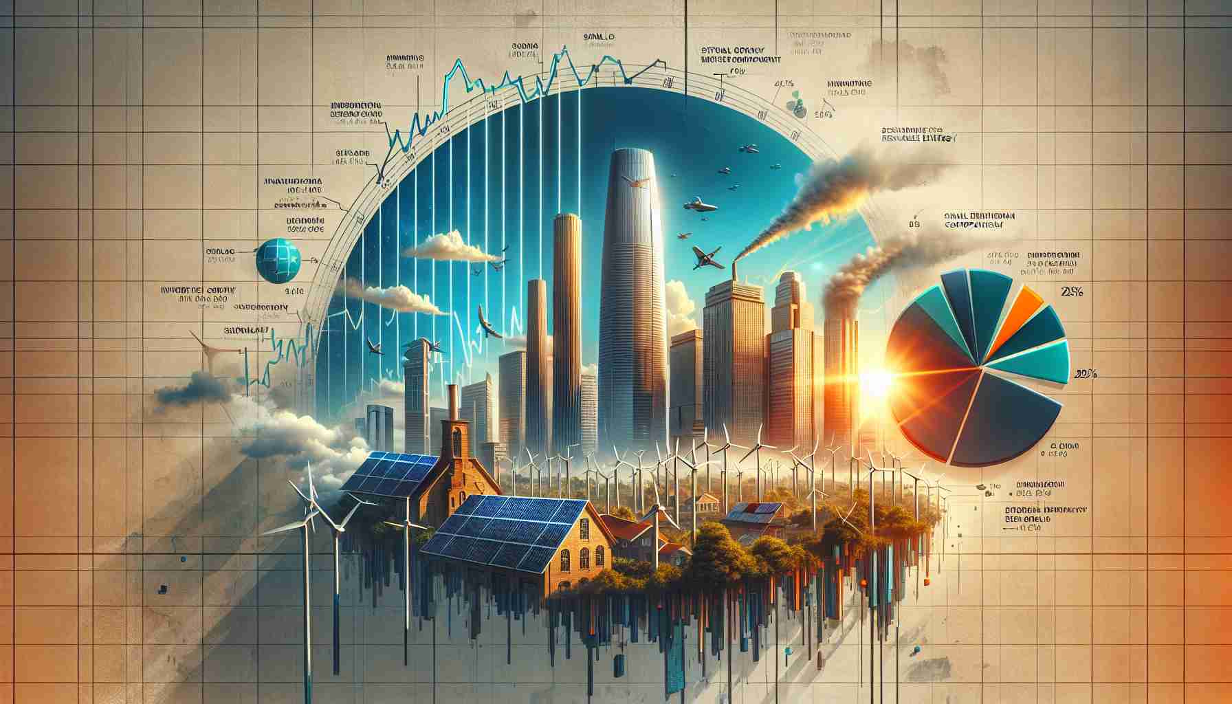 Realistic high-definition image illustrating the components of recent trends in Indian renewable energy stocks that might be surprising. This could include a line graph sharply rising or dropping, a pie chart showing unexpected distribution of investments among different renewable energy sources, or individual narratives like a small solar company achieving robust growth in face of large multinational corporations.