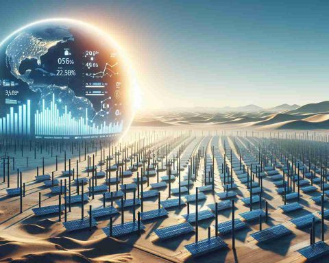 A high-definition, realistic image of a massive investment in clean energy infrastructure in the United Arab Emirates. The scene includes a multitude of solar panels spread across a vast desert landscape under a clear blue sky, thereby showcasing the evolution towards renewable, green energy. The image should also contain statics or infographics that illustrate the financial commitment into this initiative, such as bar graphs or pie charts, denoting the billion-dollar investment in this venture for a sustainable future.