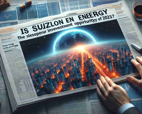 High definition, realistic image of a financial newspaper headline stating 'Is Suzlon Energy the Sleeper Investment Opportunity of 2023?'