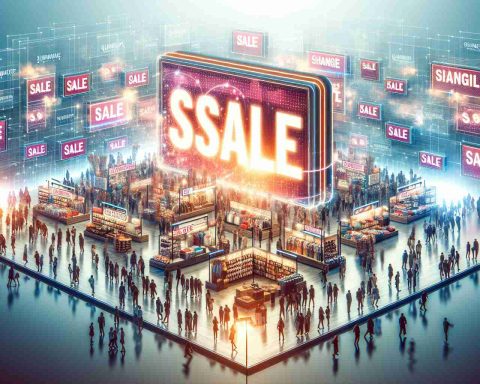 A realistic high-definition image depicting the scene of a large sale taking place. Display signs, bargain items, and a crowd of people are evident. Additionally, there are distinct signals of change and transformation, possibly in the layout, branding, or product range to hint to significant changes at a company called QuantumScape. Please refrain from depicting specific company logos.