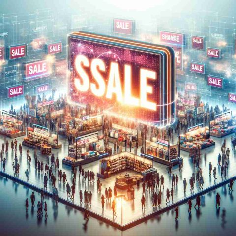 A realistic high-definition image depicting the scene of a large sale taking place. Display signs, bargain items, and a crowd of people are evident. Additionally, there are distinct signals of change and transformation, possibly in the layout, branding, or product range to hint to significant changes at a company called QuantumScape. Please refrain from depicting specific company logos.