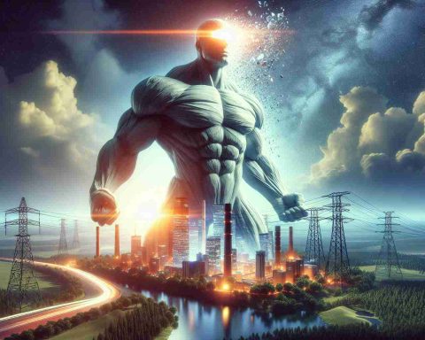 Realistic high-definition image representing the concept of a massive stake boost in an energy sector. The scene includes a metaphorical giant, symbolizing the energy entity, exhibiting strength and potential. The depiction should suggest the energy giant as the next big thing, brimming with vibrancy, potential, and forward momentum.