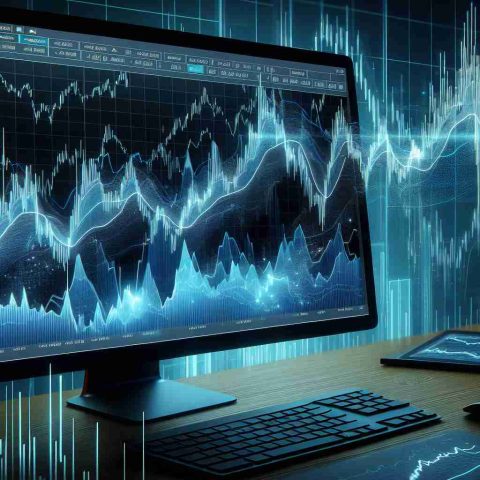 Generate a realistic, high-definition image of a computer screen displaying a live stock market chart. The chart should show dramatic fluctuations, both up and down, indicating a surge and slump scenario, thus representing the volatile nature of the investment market.