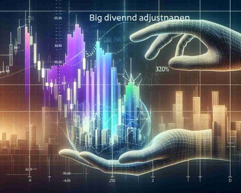 Generate an HD realistic illustration demonstrating the concept of the 'Big Dividend Adjustment'. It should depict a chart with analytic graphics to show changes in the stock values of major, unnamed companies. To symbolize this financial adjustment, the chart could show a dramatic shift in trend lines or bars, signifying major changes.