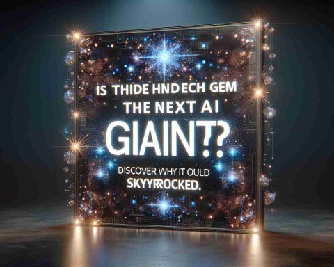 A highly realistic, high-definition image of an engaging display screen presenting the bold, captivating headline: 'Is This Hidden Tech Gem the Next AI Giant? Discover Why It Could Skyrocket.'. Surrounding this headline, there are clusters of glittering, cosmic, stars symbolizing the limitless potential of this undisclosed tech marvel. The words spark with a sense of anticipation and suspense, with a futuristic context suggesting the rise of a new, dominant force in the field of Artificial Intelligence.