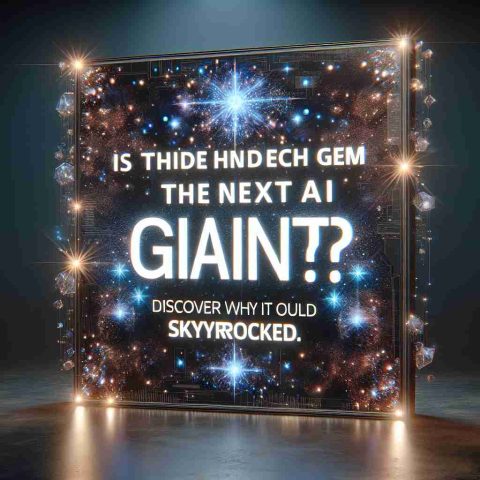 A highly realistic, high-definition image of an engaging display screen presenting the bold, captivating headline: 'Is This Hidden Tech Gem the Next AI Giant? Discover Why It Could Skyrocket.'. Surrounding this headline, there are clusters of glittering, cosmic, stars symbolizing the limitless potential of this undisclosed tech marvel. The words spark with a sense of anticipation and suspense, with a futuristic context suggesting the rise of a new, dominant force in the field of Artificial Intelligence.