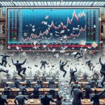 Highly detailed and realistic image representing a metaphor of a disappointing initial public offering (IPO). Visualize a scene at a traditional stock exchange where investors, of various descents and genders, are in a state of panic and confusion. There are crumbling pieces of papers falling down from above, symbolizing failing stocks, while the investors are desperately attempting to catch them. On the big electronic stock market display above, the predominantly red color indicates a massive decline in stock prices.