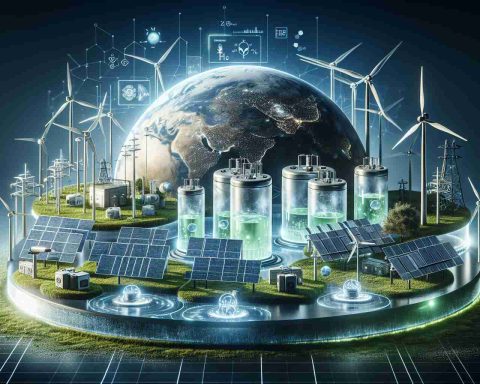 A realistic high definition image illustrating the concept of revolutionizing green hydrogen energy, depicting key elements such as hydrogen fuel cells, wind turbines, solar panels and other green energy resources. The scene is futuristic, showing the progression of technology and how it could potentially lead to a next big thing in energy.