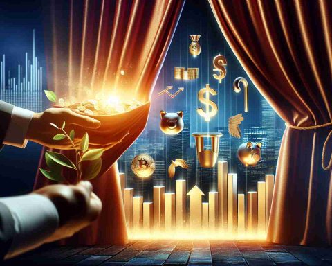 Create a high-definition, realistic image representing the concept of investments being unveiled, with a strong emphasis on abundant opportunities. The scene might include a curtain being pulled back to reveal symbols of various investment opportunities such as stocks, bonds, real estate, and precious metals. The overall mood should be one of excitement and promise, with vibrant colors and a sense of overwhelming potential.