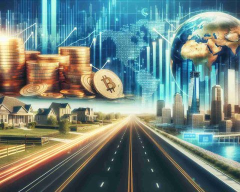 A conceptual image showcasing the theme of a billion-dollar investment in America. The scene includes symbolic elements of economic growth such as stacks of gold coins, soaring stock market graphs, real estate developments and technological innovations. Additionally, a road stretching into the distance can symbolize the journey of the investment. Please render this scene in a realistic, high-definition style.