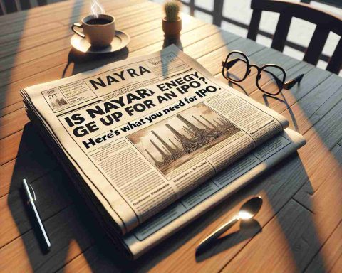 A detailed depiction of a newspaper headline reading 'Is Nayara Energy Gearing Up for an IPO? Here's What You Need to Know'. Give the newspaper a realistic look with high definition. The newspaper should appear well-worn, with a coffee cup on the side, a pair of glasses, and the morning sun casting a warm glow onto the paper. Surroundings like a wooden table and a comfortable chair can also be included to display a morning routine scene of reading a newspaper. Emphasize depth and perspective, but keep the focus on the headline about Nayara Energy's potential IPO.