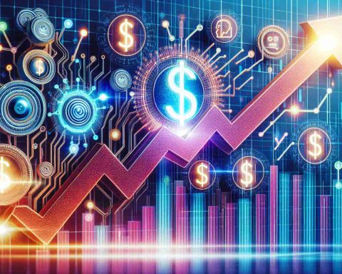 An attention-grabbing HD photograph illustrating the surprising surge of stock market investments related to artificial intelligence. The image may feature symbols like rising line graphs, symbolic AI icons or logos, and dollar signs to indicate strong financial growth. Integrate visuals related to investment and financial decision making. The style is vibrant, realistic and urgent, highlighting the lucrative potential of AI investments right now.