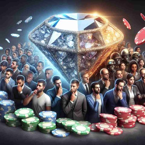 Realistic high-definition image representing the concept of 'Is SNT Energy a Hidden Gem or a Risky Bet?' in a metaphorical way. Picture a bright, shiny gemstone on one side, symbolizing profit and value, and a pile of poker chips on the other side, expressing the aspect of gamble and risk. In the middle, consider depicting a crowd of diverse investors of different genders and descents (e.g., Caucasian, Hispanic, Black, Middle-Eastern, South Asian, White), looking unsure or confused, portraying that they are torn between these two aspects.