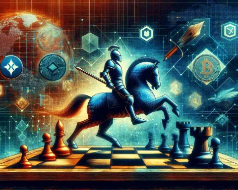 A visually rich and high-definition digital artwork depicting the concept of a bold move by a cryptocurrency exchange platform. The artwork could potentially include symbols like a chess board or a brave knight making a bold move. The backdrop could symbolize a traditional banking system transforming into a blockchain-based system. Stylistically, the depiction may throw in elements of disruption, change, and innovation in banking. Please do not include any mention or logos of specific real or virtual companies.