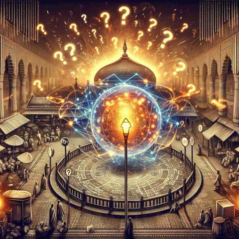 An intricately detailed HD illustration of a concept metaphor, depicting the Indian Stock Market. Picture this: a glowing orb representing the stocks in the center surrounded by sparks symbolizing market volatility. Hovering over the scene are question marks, significant of the uncertainty of how long this glowing moment will last. The setting is a traditional Indian marketplace bustling with activity, a nod towards the metaphorical shakeup.