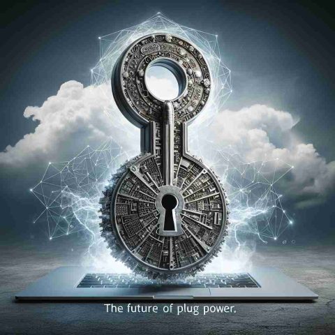 Create a realistic, high-definition image representing the concept of 'Unlocking Power.' Picture a metaphorical giant key turning in a colossal, intricately designed lock, indicating the unlocking of previously untapped energy potential. Add the text 'The Future of Plug Power' below the image.