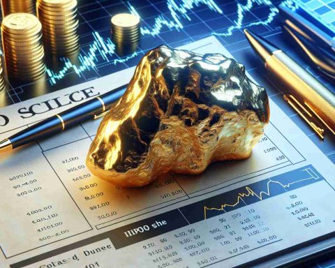 Realistic high-definition image showing the concept of striking gold, represented by a shiny gold nugget. There's a metaphorical process of checking IPO shares allotment in the background, which could be depicted by analyzing a detailed stock market graph or a paper document with shares distribution.