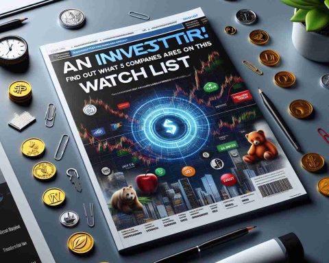 A realistic HD illustration of the cover page for a report titled 'An Investor's Secret!'. The cover features intriguing graphics related to finance such as stock charts, coins, and company logos. The main headline proudly declares 'Find Out What 50 Companies Are on This Watchlist!'. It also includes some subtle teases to the content inside, like pictures of exciting industries these companies could be from.