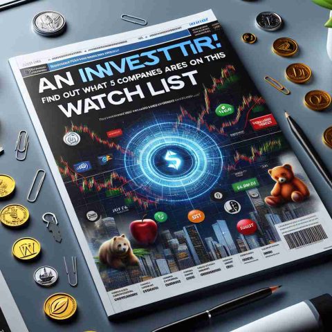 A realistic HD illustration of the cover page for a report titled 'An Investor's Secret!'. The cover features intriguing graphics related to finance such as stock charts, coins, and company logos. The main headline proudly declares 'Find Out What 50 Companies Are on This Watchlist!'. It also includes some subtle teases to the content inside, like pictures of exciting industries these companies could be from.