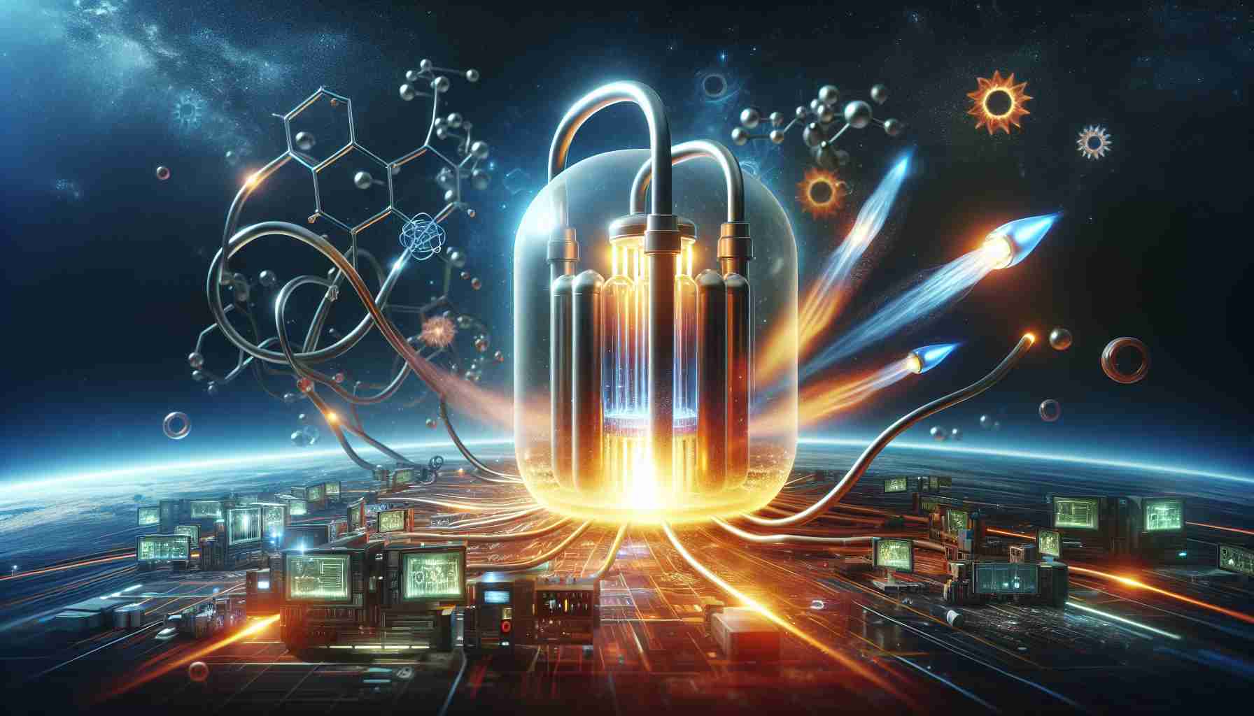 Realistic and high-definition visual representation of the concept 'Hydrogen on the Rise.' Depict this as a vivid, energetic scene featuring cutting-edge technology associated with Hydrogen Power, indicating a major breakthrough. Include elements of scientific progress and the potential to shift the power generation landscape, with implications of this advancement rippling through various industries.