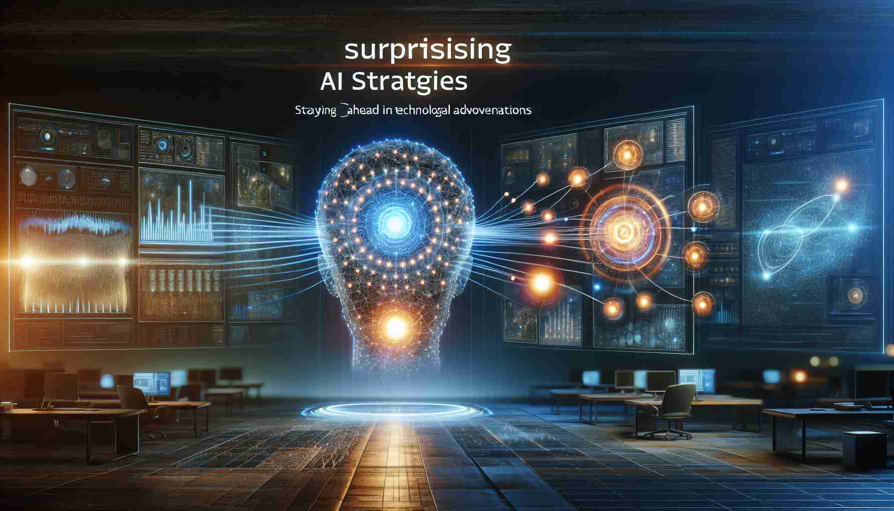 Realistically detailed image depicting the concept of surprising AI strategies. This should look like a high definition image of a futuristic dashboards showing glowing neural networks, advanced algorithms, and complex data stream. The setting should indicate an innovative environment, hinting towards the secret to staying ahead in technological advancements.