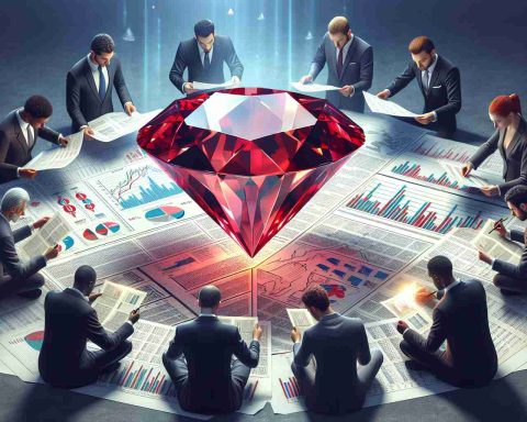 Realistic HD image of central figures within the field of investment subtly discovering a metaphoric 'hidden gem' symbolizing promising career opportunities. The scene can show several investors, each of diverse descents like Caucasian, Black, Middle-Eastern, and Hispanic, from both genders, diligently studying stock market reports and financial charts. In the middle of these papers, a beautifully faceted gemstone representing the career opportunities unnoticed by many, but in full view of the observant.