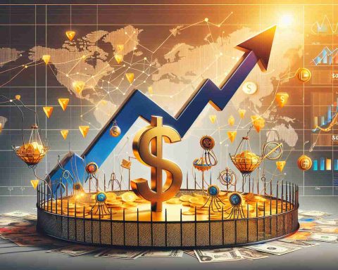 Create a realistic HD image representing the concept of the dollar's rise with symbolisms of opportunities for India. However, include an element illustrating a potential catch or downside. This could be displayed as a graph with an upward-trending dollar sign, an Indian map filled with golden opportunities like technology symbols, new infrastructure and so on. Contrast this with a catch, such as a snare or a trap, subtly incorporated into the image.