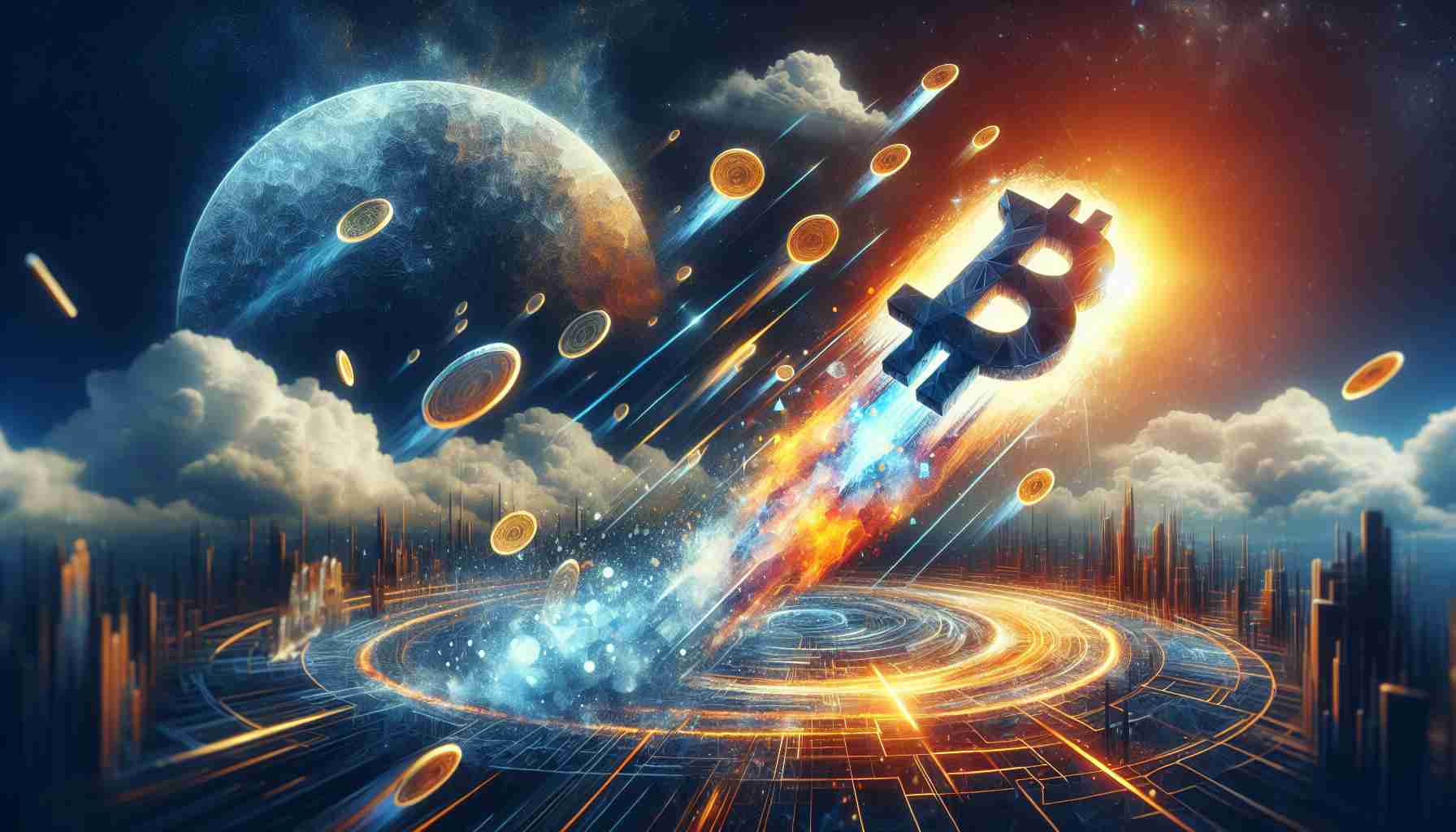 An ultra-high-definition image concept depicting the stunning surprise in the world of cryptocurrency. Imagine an abstract representation of a company making a bold, strategic move. This could entail the company logo or symbol dynamically soaring into a sky filled with digital, glowing coins to symbolize financial growth and the potential skyrocketing of an investment portfolio. Visualize the excitement, surprise and the thrilling nature of such unexpected developments in the digital finance and investment sphere.