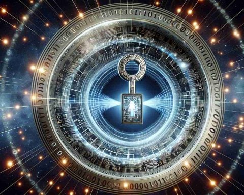 Dynamic, high-definition picture of a symbolic representation of Quantum Computing's future being unlocked. This entails concentric circles with binary codes embedded within, a large metallic key with digital circuit design coming in contact with an ethereal lock. The contact point between the key and lock is illuminating with radiant energy and the background is filled with stars, suggesting an infinite cosmic scale and the enormous potential this new discovery holds.